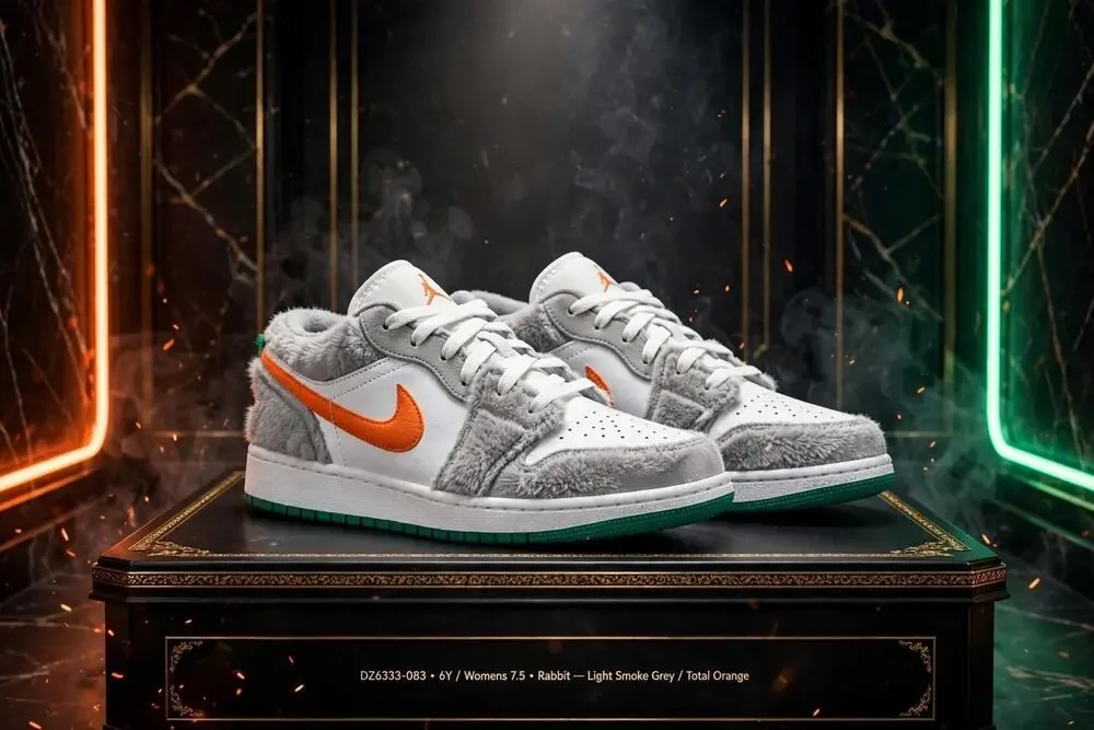 6Y = 7.5W - Jordan 1 Low Rabbit SE DZ6333-083 Grey Orange Green GS